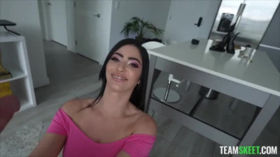 Busty latina Jasmine Vega enjoys taking a big cock hard in her shaved pussy