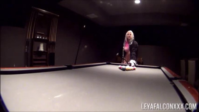 Horny busty blonde Leya Falcon using billiard cue stick to fuck herself