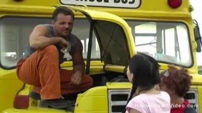 Two cute teens fucks the lucky stranded bus driver