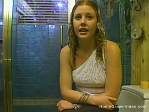 Cute teen babe Cherry sucking cock in the shower