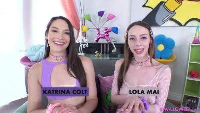 Katrina Colt and Lola Mai swallowing same big throbbing dong