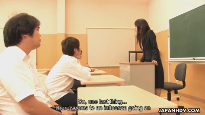 Hot dark haired teacher Maho Sawai with glasses gets rammed after the class