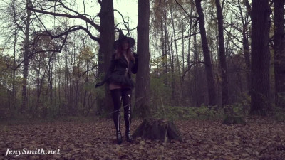 Jeny Smith removes Halloween costume in the woods