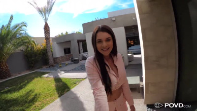 Real estate agent Gabbie Carter rides on a fat rod