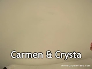 Two amateur brunettes Carmen & Crysta toying pussies together