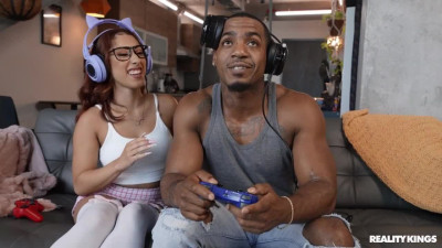 Wild hot gamer Kira Perez gets plugged with a huge black meatpole