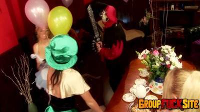 Sexy sluts play Alice in Wonderland in hot orgy