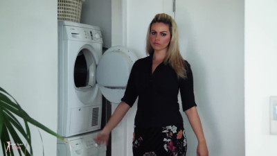 It's laundry day for curvaceous blonde Kate Banks and her sheer pantyhose