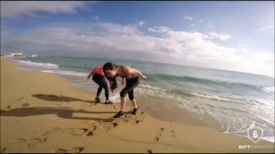 Frida Sante and Arwen Gold working out at a beach