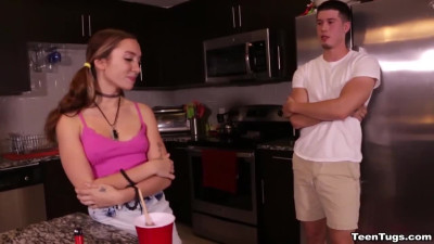 Sexy Bailey Base wanking a dick in the kitchen