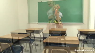 Teacher Lexi gets off with a Hitachi in her classroom