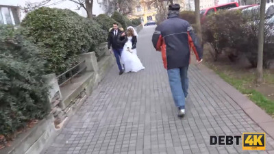 Debt collector fucks a bride in her wedding dress