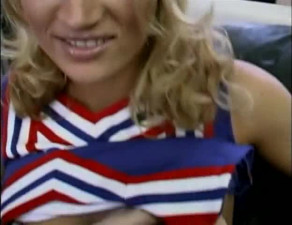 Cheerleader Monica Mayhem riding a cock POV style