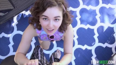 Curly teenager Leana Lovings  enjoys oral and hardcore sex in nature