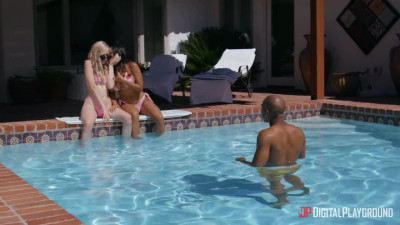 Luna Star & Lexi Lore sharing one BBC by the pool