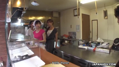 Asian babes Yummy Yakitori, Akubi Yumemi and Hitomi Kanou orgy at work