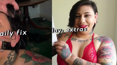 Tattooed plumper dominated and fed with dom spunk