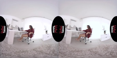 Horny brunette Chloe Lamur plays with a sex toy in VR