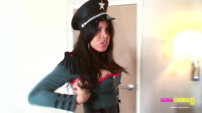 Hung Shemale Vivian in uniform toys her asshole