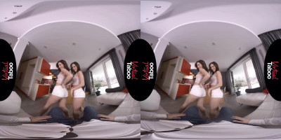 Two slim chicks take turns fucking their stepdad in VR