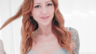 Stunning redhead Kendra Cole gives a POV BJ in light blue lingerie