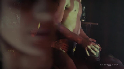 Hardcore MMF threesome in a club with a naughty darling