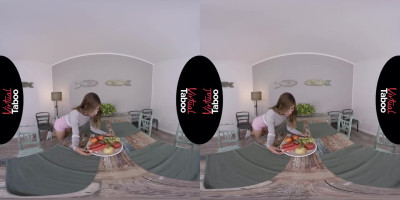 Cute girl Baby Nicols eating fruit and masturbating in VR