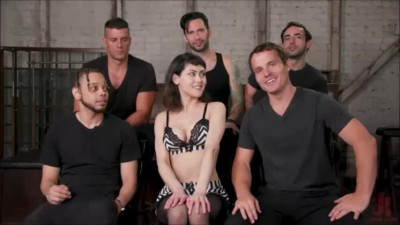 Horny hot babe Audrey Noir takes a nasty gangbang from guys with huge cocks